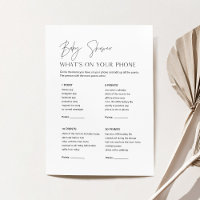 HARLOW Baby Shower What's On Your Phone Game Card