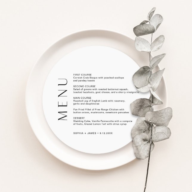 HARLOW Minimalist Round Wedding Dinner Menu Invitation (Creator Uploaded)