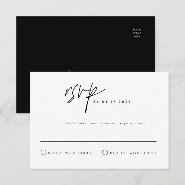 HARLOW Modern Bold Black White Postcard RSVP Card (Front/Back)