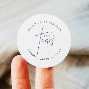 HARLOW Modern Minimal Happy Tears Wedding Tissues Classic Round Sticker