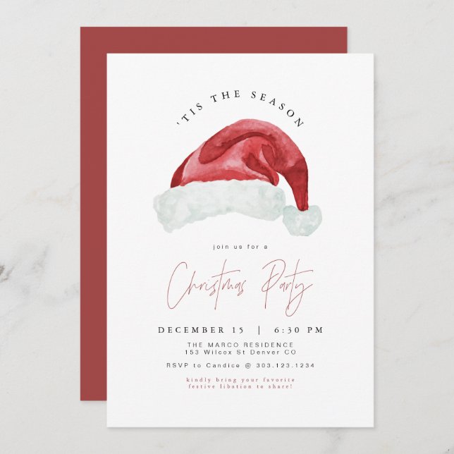 HARLOW Modern Minimalist Santa Hat Christmas Party Invitation (Front/Back)