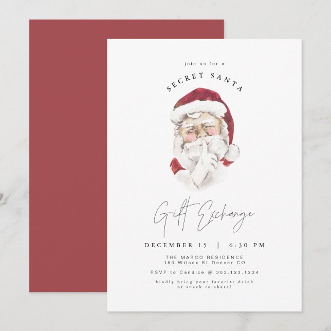 HARLOW Modern Secret Santa Gift Exchange Invitation (Front/Back)