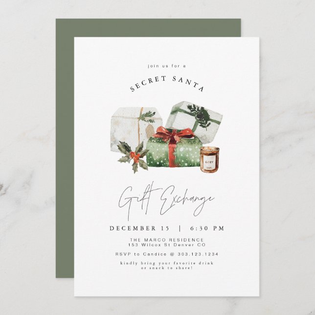 HARLOW Rustic Present  Secret Santa Gift Exchange Invitation (Front/Back)