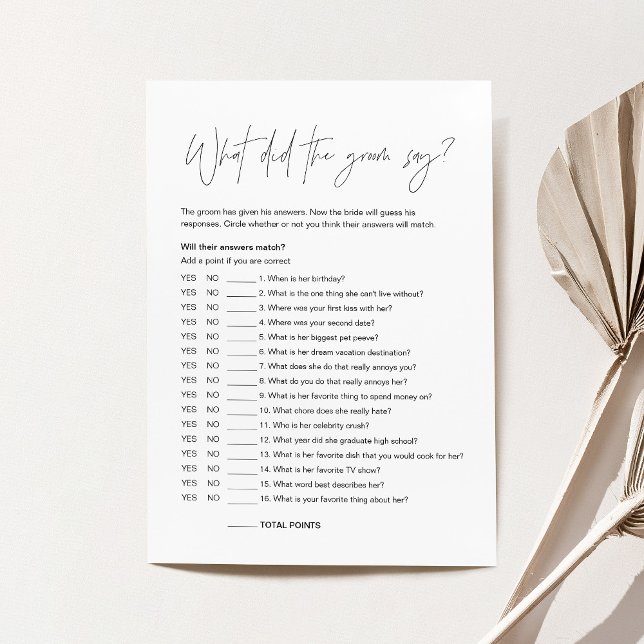 HARLOW What Did Groom Say Bridal Shower Game Card (Creator Uploaded)