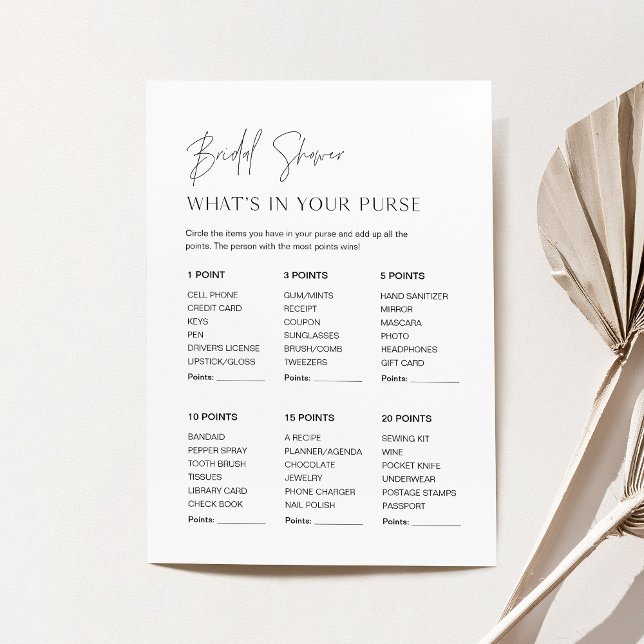 HARLOW Whats In Your Purse Bridal Shower Game Card (Creator Uploaded)