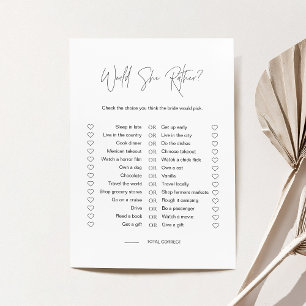 HARLOW Would She Rather Bridal Shower Game Card