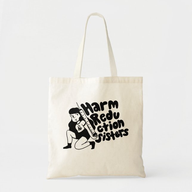 Harm Reduction Sisters Needle Girl Tote Bag (Front)