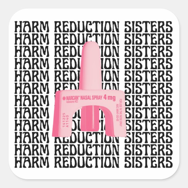 Harm Reduction Sisters Pink Narcan Square Sticker (Front)