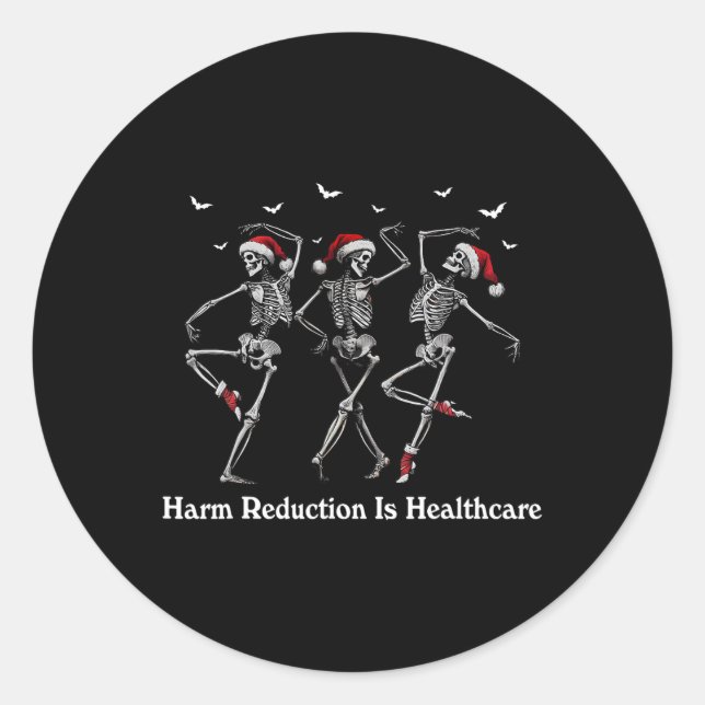 Harm Reduction Skeleton Dancing Christmas Overdose Classic Round Sticker (Front)