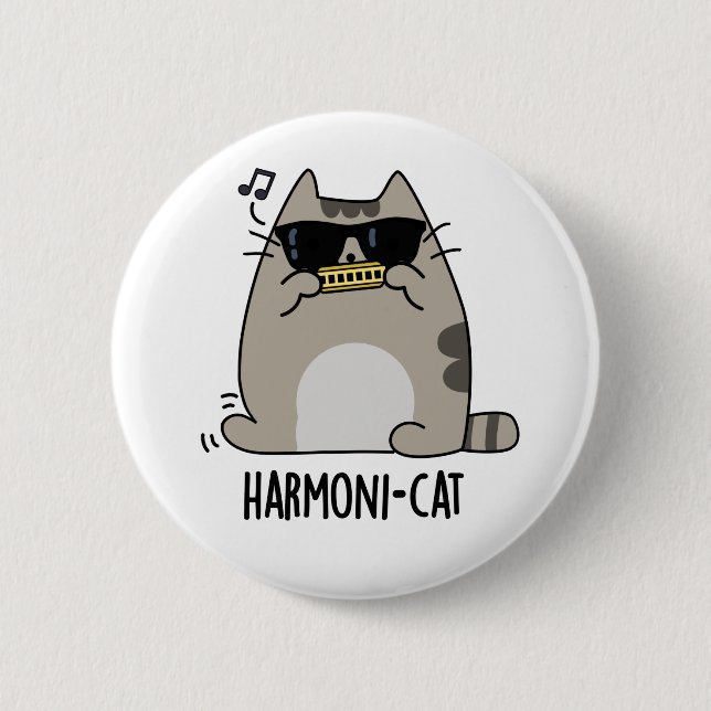 Harmoni-cat Cute Harmonica Cat Pun 6 Cm Round Badge (Front)