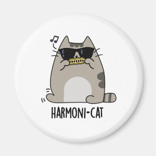Harmoni-cat Cute Harmonica Cat Pun Magnet
