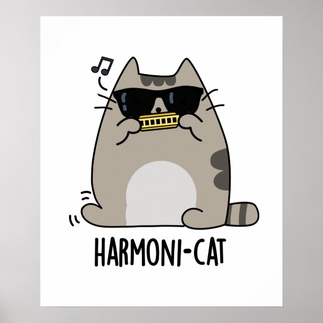 Harmoni-cat Funny Harmonica Cat Pun Poster (Front)