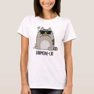 Harmoni-cat Funny Harmonica Cat Pun T-Shirt