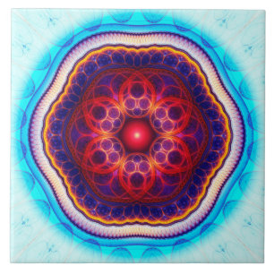Harmonic fractal blue mandala tile