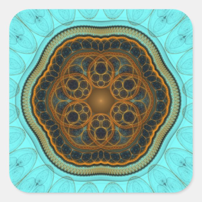 Harmonic fractal mandala square sticker (Front)