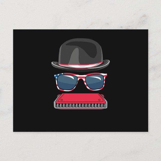 Harmonica Blues Music Audio Instrument Sound Gift Postcard (Front)