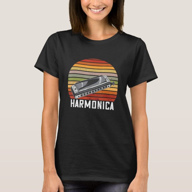 Harmonica Blues Music Retro Musician French Harp P T-Shirt (Front)