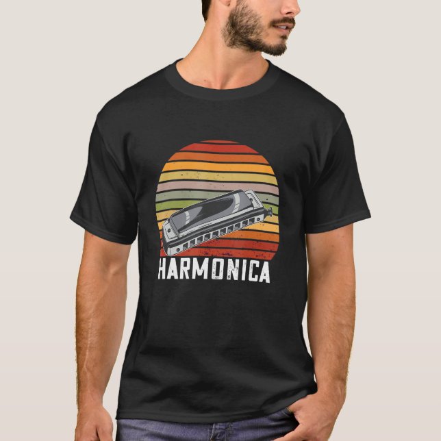 Harmonica Blues Music Retro Musician French Harp P T-Shirt (Front)