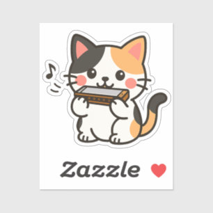 Harmonica Calico Cat Cartoon