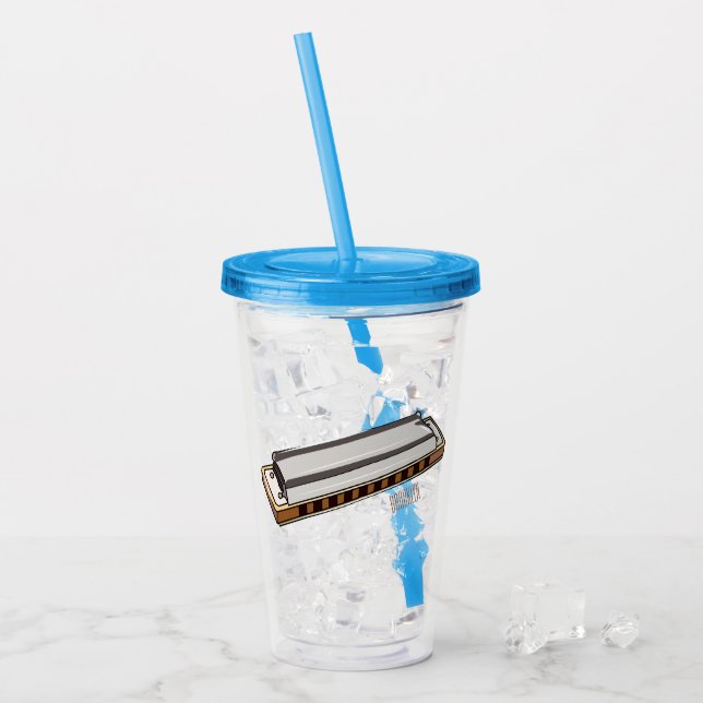 Harmonica cartoon illustration acrylic tumbler (Front Ice)