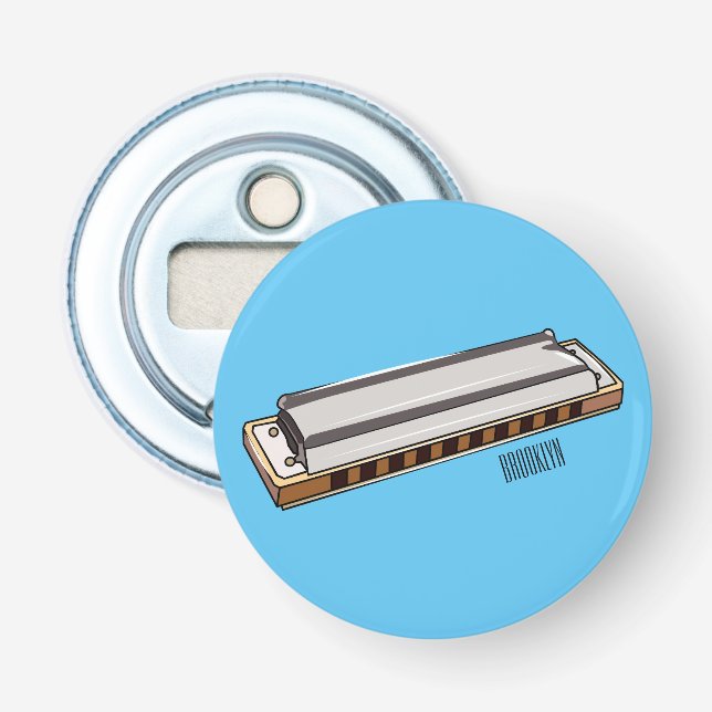 Harmonica cartoon illustration bottle opener (Front)
