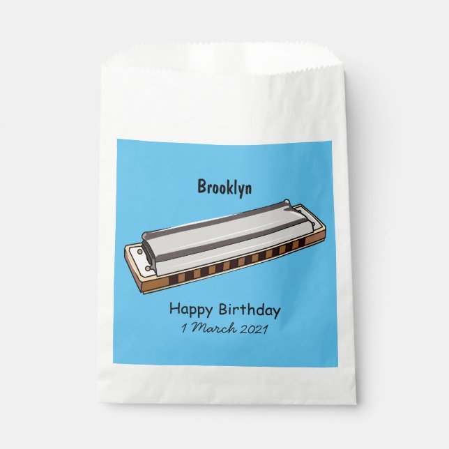Harmonica cartoon illustration favour bags (Front)