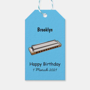 Harmonica cartoon illustration gift tags