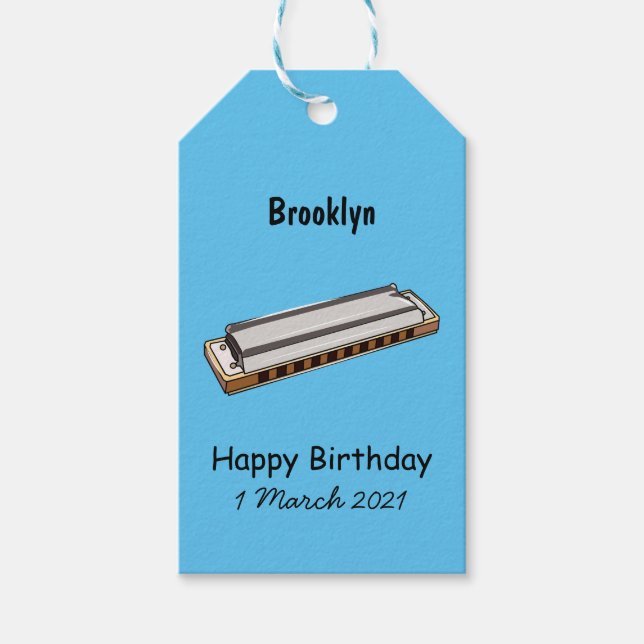 Harmonica cartoon illustration gift tags (Front)