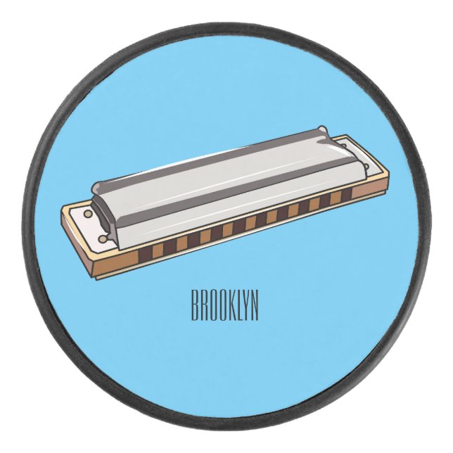 Harmonica cartoon illustration hockey puck (Front)