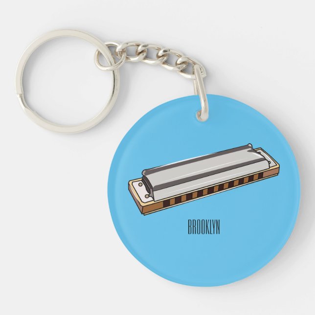 Harmonica cartoon illustration key ring (Front)