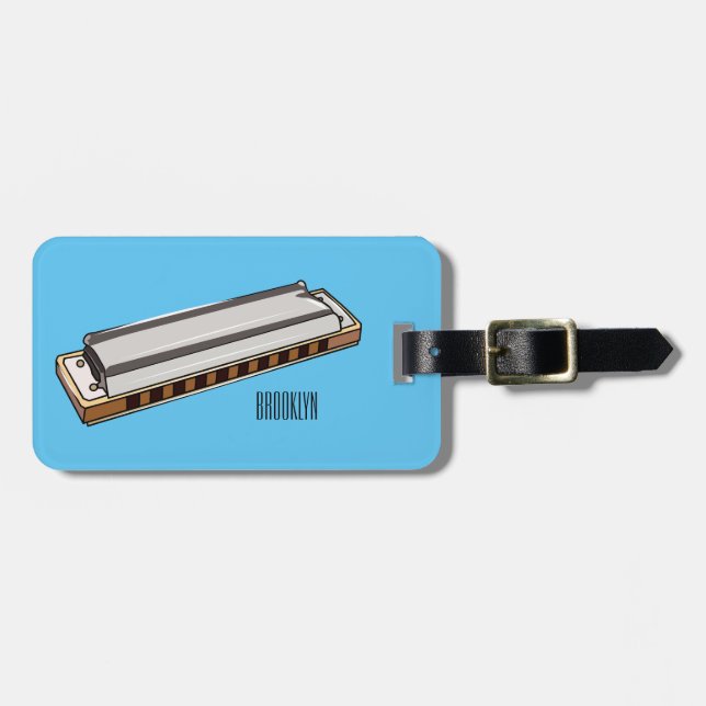 Harmonica cartoon illustration luggage tag (Front Horizontal)