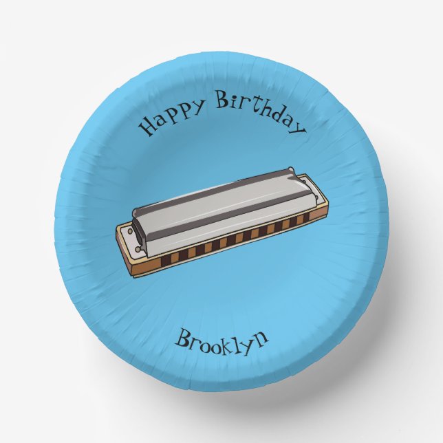 Harmonica cartoon illustration paper plate (Front)
