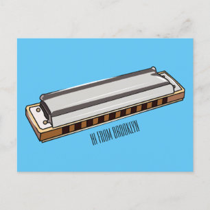 Harmonica cartoon illustration postcard