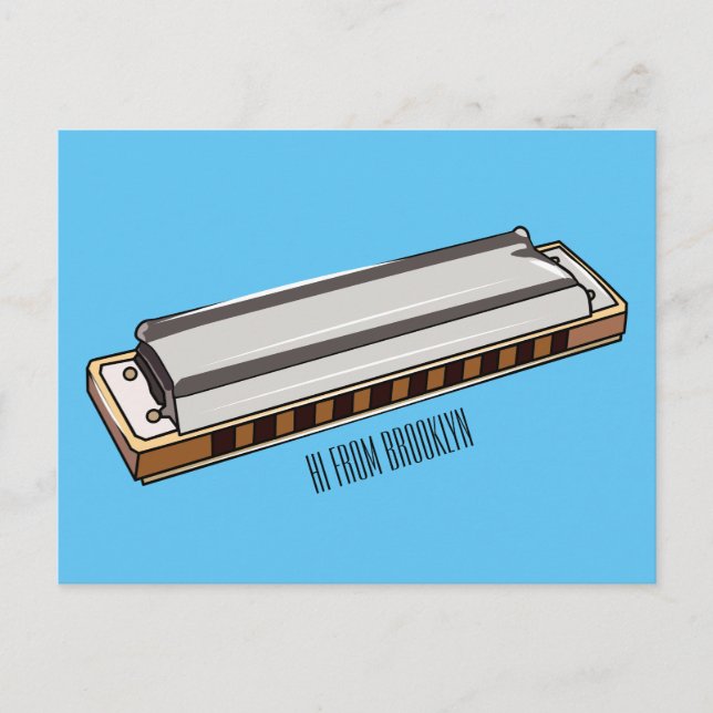 Harmonica cartoon illustration postcard (Front)