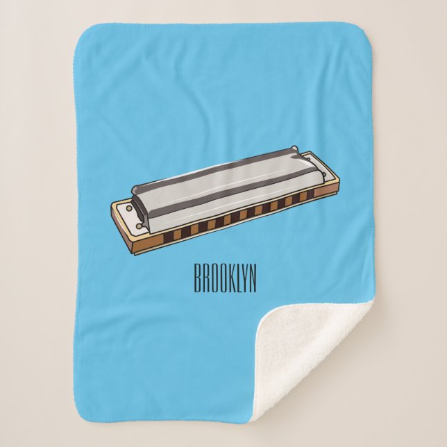 Harmonica cartoon illustration sherpa blanket (Front)