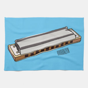 Harmonica cartoon illustration tea towel