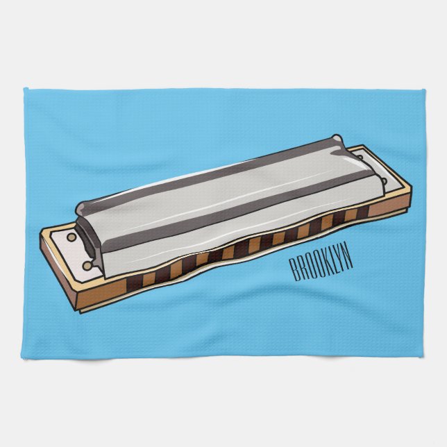 Harmonica cartoon illustration tea towel (Horizontal)