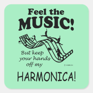 Harmonica Feel The Music Square Sticker