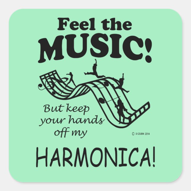 Harmonica Feel The Music Square Sticker (Front)