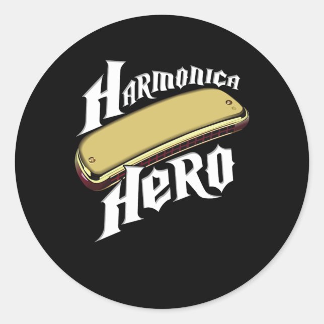 Harmonica Hero Instrument Band Blues Music Gift Classic Round Sticker (Front)