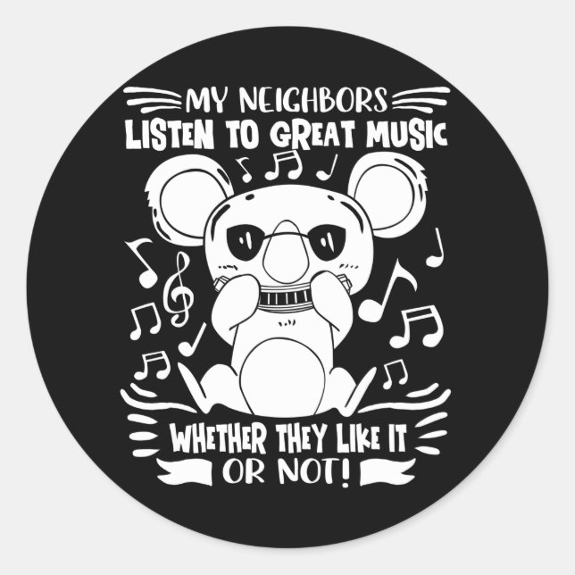 Harmonica Kids Musician Koala with Harmonica Classic Round Sticker (Front)