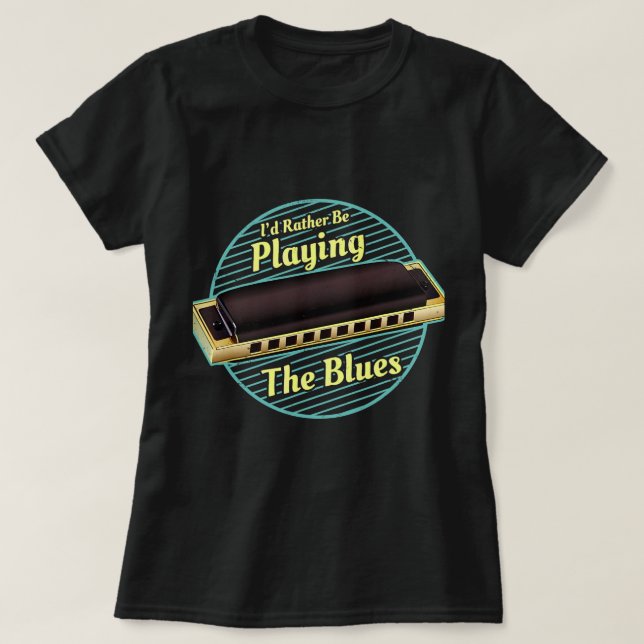 Harmonica Lover Modern Blues Harmonica Jazz Music  T-Shirt (Design Front)