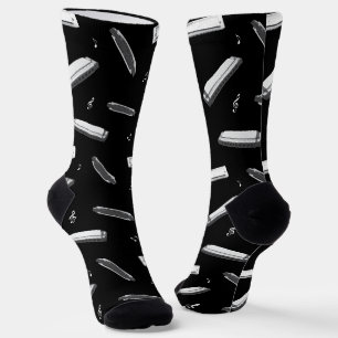 Harmonica Mouth Organ Pattern on Black Socks