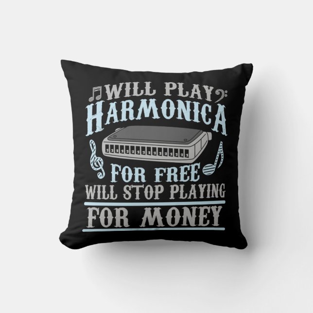 Harmonica Player Blues Music French Harp Lover Cushion (Front)