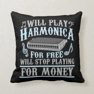 Harmonica Player Blues Music French Harp Lover Cushion
