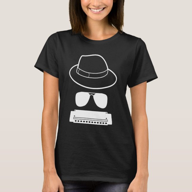 Harmonica Player Hat And Sunglasses T-Shirt (Front)