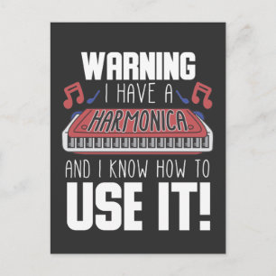 Harmonica Player Warning Blues Music French Harp Postcard