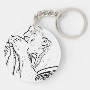 Harmonica Player with drum outline Key Ring