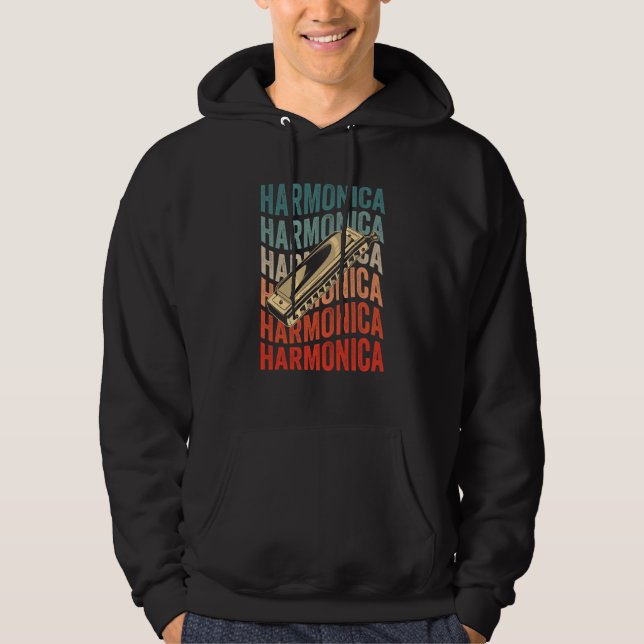 Harmonica Retro Harmonicist Harp Player Hoodie (Front)
