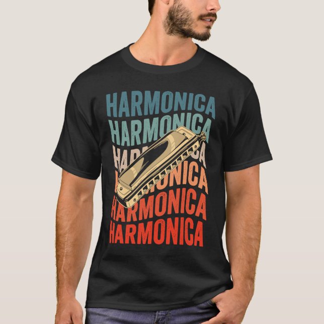Harmonica Retro Harmonicist Harp Player T-Shirt (Front)